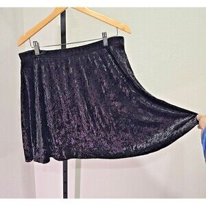 Black Crushed Velvet Flair Mini Skater Skirt Rockabilly Sz 1X Grunge Whimsigoth